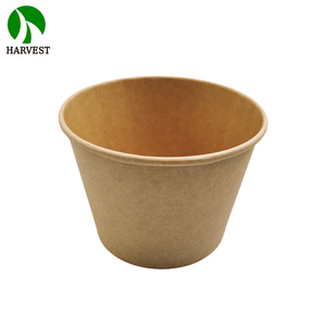 Eetbare, biologisch afbreekbare papieren saladekom met deksel, PE-coating, ronde kraft papieren schaal, milieuvriendelijke lunchbox - Product Image 3