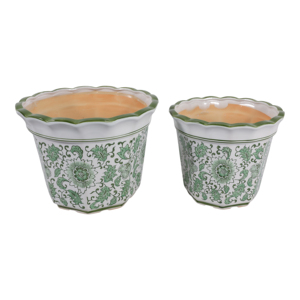 Vasi in ceramica con bordo smerlato, design floreale verde per esposizione di piante da interno ed esterno - Product Image 4