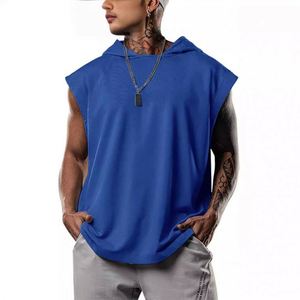 French 0.7 Cotton 0.3 Polyester Quality Best Short Embroidery Fabric <strong>Sleevless</strong> <strong>Hoodies</strong> with Custom Drawstrings Designs - Product Image 5