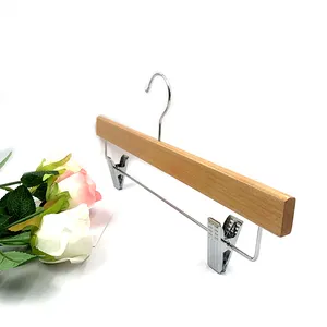 High-Grade Non Slip Skirt Hangers Solid Wood Bottom Pants Hanger Clips And 360 Swivel Hanger Hook