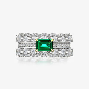 Anello alla Moda a Doppia Fila, Design Minimalista ed Elegante con Pietra Verde, Gioiello da Donna per Uso Quotidiano - Product Image 2