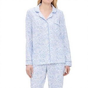 Conjunto de Pijama de Manga Larga 100% Algodón para Mujer, Tejido, Otoño/Primavera, Moda Casual, Ropa de Dormir Suave y Lisa - Product Image 3