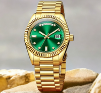 Montre mécanique automatique pour homme, plaquée or, avec lunette cannelée, bracelet Jubilé en acier inoxydable, montre-bracelet de style professionnel