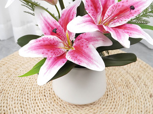 Oh Arts, fleurs artificielles de lys de 24 pouces, pots, jardinières, lys décoratifs, vase en céramique - Product Image 4