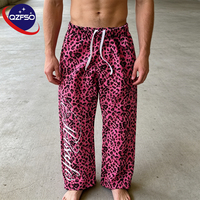 Pantalon de survêtement mi-long en coton sergé imprimé DTG pour homme, motif personnalisé QZFSO, style streetwear, coupe ample, camouflage, imprimé léopard, délavé