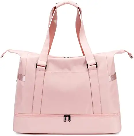 Personnalisé rose étanche nylon week-end voyage polochon sac de stockage sport gym yoga sacs avec compartiment chaussures