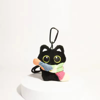 Porte-clés lumineux en peluche chat noir mignon, jouet en peluche doux, pendentif pour sac d'école, cadeau pour couple
