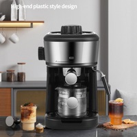 Machine à café noire à fonction mousse, design nordique, en acier inoxydable et PP de qualité alimentaire, à commande manuelle par bouton
