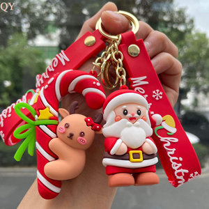 QY Cute Christmas PVC Keychain Santa Claus Christmas <b>Tree</b> Rubber Key Ring Holiday Gift Ornament for Family Friends - Product Image 1