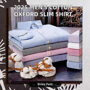 Camisa de Vestir Formal de Manga Larga para Hombre, 100% Algodón Oxford, Estilo Casual de Negocios, Color Sólido, Secado Rápido, Transpirable, Corte Ajustado, Otoño 2025 - Product Image 2