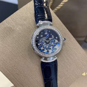 Montres pour femmes, luxe, cadran paon, femme, bracelet en acier, cadran noir, lunette en diamant, montres à quartz, boîtier en or rose, bracelet en cuir - Product Image 3