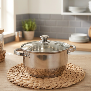 Casserole en acier inoxydable avec couvercle en verre, 24 cm, ronde, durable, design minimaliste, pour cuisinière à gaz et à induction - Product Image 2