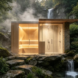 Sauna de madera Hemlock, superficie de madera de color claro, espaciosa y luminosa, no opresiva - Product Image 5