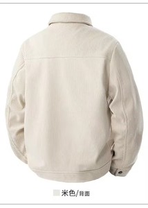 Blouson <span class=keywords><strong>en</strong></span> <span class=keywords><strong>velours</strong></span> <span class=keywords><strong>côtelé</strong></span> uni pour homme avec revers – <span class=keywords><strong>Manteau</strong></span> de travail décontracté polyvalent au style jeune et tendance - Product Image 2