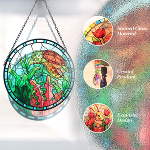 Atrapasueños de Cristal Liso Art Deco Personalizado con Forma de Tortuga Marina, Escena Náutica Oceánica, Vidrio Emplomado para Colgar en Ventanas, Decoración del Hogar - Product Image 4