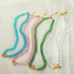 Colored Natural Stone <b>Beaded</b> <b>Necklace</b> Round Ball Shape Casual Style Clavicle Chain Women's Jewelry - Product Image 1