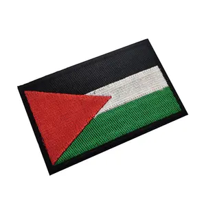 Custom Woven Palestina Bordado Patches Couro Backing Nacional Bandeira Do País Design Emblemas Sew-On para Vestuário