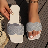 Nouvelles sandales plates d'été pour femmes, confortables, mignonnes, décontractées, avec strass