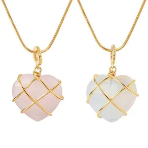 Nieuwe Mode Natuursteen Rozenkwarts Opal Crystal Kronkelende Hart Hanger Ketting Voor Vrouwen Diy Edelsteen Sieraden