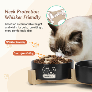 Nobleza alimentatore portatile per cani e gatti 2 X ciotole in ceramica per animali domestici con supporto in bambù antiscivolo per cani e gatti - Product Image 5