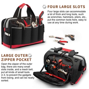 Durable Oxford <b>Tool</b> <b>Bag</b> With Zipper Closure Black Red Simple Style Portable Storage For Work Use - Product Image 4