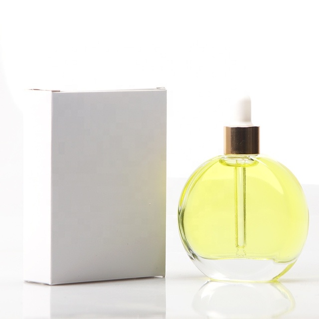 2oz Eco-friendly Recyclable Glass Dropper Bottle Screen Printing Silver Cap White Packaging Box for Eye Drops Essential Oils