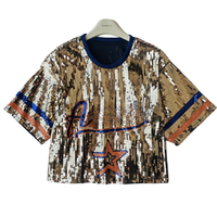 Crop top décontracté à sequins pour femme, coupe ample, en polyester, style Hip Hop, pour le jour du match, Houston Bling