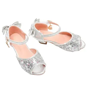 Children's Sequin Show Princess Shoes 2022 New Hollow Rhinestone Girls Sandals Girls High Heel Sandals