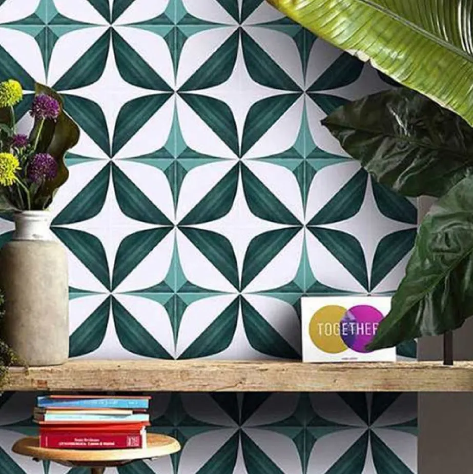 Azulejo con patrón de flores para decoración de pared y suelo, 200x200mm, Cuatro en Uno