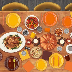 Ensemble d'assiettes et de serviettes en papier biodégradables et compostables pour Thanksgiving, vaisselle jetable pour fête sur le thème de la récolte d'automne - Product Image 2