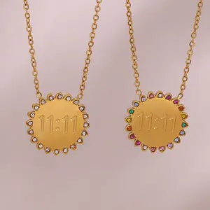 Necklace Fashion Vintage Ladies Stainless Steel Chain 18K Gold Silver Plating 11:11 Numbers Sun Flower Pendant Necklace