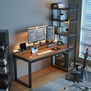 Meja komputer kayu Solid dengan rak buku, cocok untuk kamar kecil; Furnitur kantor sempit cocok untuk kamar tidur keluarga.