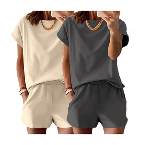 Conjunto de ropa para mujer, conjunto de dos piezas, conjuntos de Jogger para mujer, camiseta de manga corta, y pantalones cortos de cintura alta <span class=keywords><strong>Top</strong></span>, conjuntos para mujer - Product Image 1