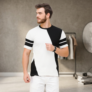 เสื้อยืดผ้าฝ้ายระบายอากาศคอกลมแขนสั้นทรงพอดีตัวสำหรับผู้ชาย - Product Image 2