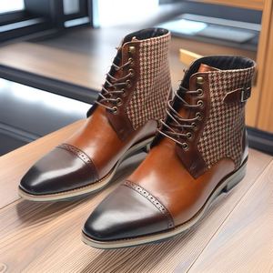 Bottes en cuir à lacets pour homme, en cuir de vachette pleine fleur, faites à la main, à bout pointu, pour l'automne et l'hiver, style décontracté - Product Image 4