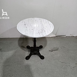 <span class=keywords><strong>Table</strong></span> à manger en pierre naturelle blanche de style français moderne avec base en métal noir pour café, <span class=keywords><strong>bistrot</strong></span>, restaurant, cour extérieure, plage DT073 - Product Image 1