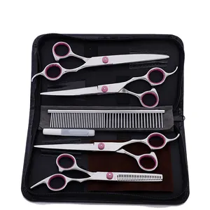 Professional Pet Dog Grooming Scissors Suit Stainless Steel Home Cutting Curved Thinning Shear Kit