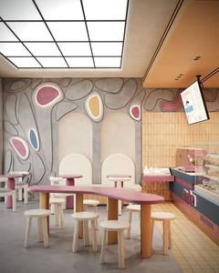 Diseño Interior Personalizado de Cafetería Estilo Memphis, Muebles Curvos Orgánicos para Cafetería, Azulejos de Microcemento y Terrazo, Instalación Llave en Mano - Product Image 3