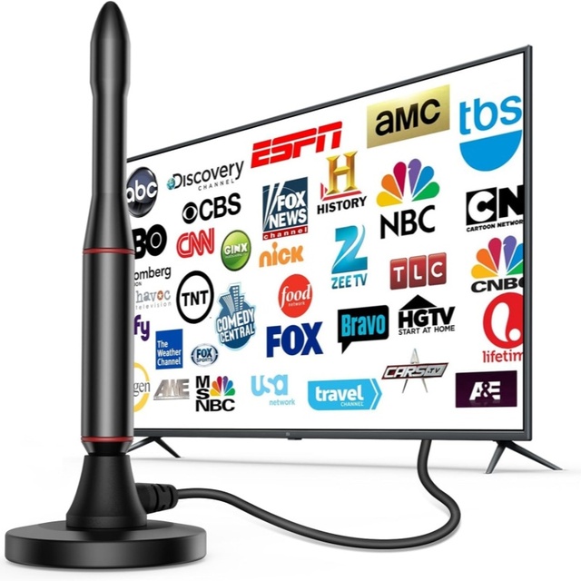 TEOU ATSC Smart Digital TV HDTV Antenna 4K 1080P High Gain Magnetic Ground Mount Indoor UHF/VHF 3M ABS Material