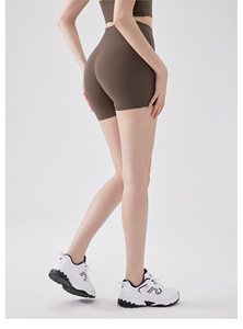 Shorts de sport unis pour femmes, extensibles dans 4 directions, effet peau de pêche, taille haute, pour la course et le Pilates - Product Image 2