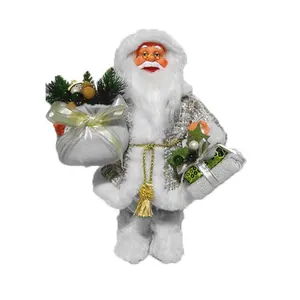 OEMクリスマス屋内装飾ホワイト30 cmプラスチッククリスマススタンディングサンタクロース置物ジャンパーサックとギフトバッグ付き