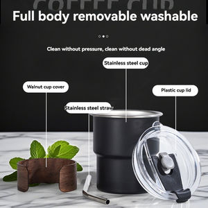 Vaso Simple de Acero Inoxidable 304 con Tapa de Madera Aislante, Vaso Portátil para Café para Exteriores - Product Image 4