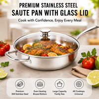 Sartén de Acero Inoxidable sin Recubrimiento con Asa, Olla para Cocinar, Sartén con Fondo Reforzado, Nueva Llegada de Fábrica, Gran Venta