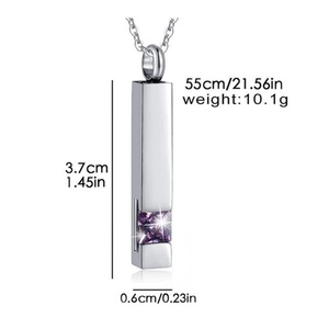 Wholesales Stainless Steel Link Chain Cylinder Zircon Charm Necklace Openable Commemorating Pet Urn Pendant Necklace - Product Image 2