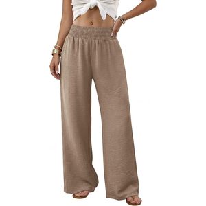 Pantalones Anchos de Cintura Alta para Mujer, con Bolsillos, Casuales, Transpirables, Diseño Simple, Mezcla de Algodón y Spandex - Product Image 2