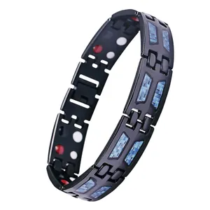 Dubbele Rij Punk Magnetische Armband Gezondheid Mannen Sieraden Germanium Negatieve Ion Magnetische Armband Magnetische Lymfe Detox Armband