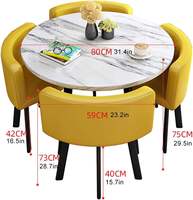 Table à manger ronde moderne en bois et métal avec plateau en marbre, ensemble de 4 chaises à dossier en cuir pour la maison, le bureau, l'appartement, la villa, l'atelier