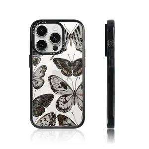 재고 카메라 링 프로텍터 재활용 플라스틱 하드 자석 전화 케이스 아이폰 14 15 블랙 나비 디자인 휴대 전화 케이스