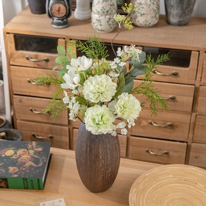 Bouquet de fleurs artificielles CallaFloral, œillets blancs, verdure, arrangement en vase, décoration d'intérieur, centre de table de mariage - Product Image 1