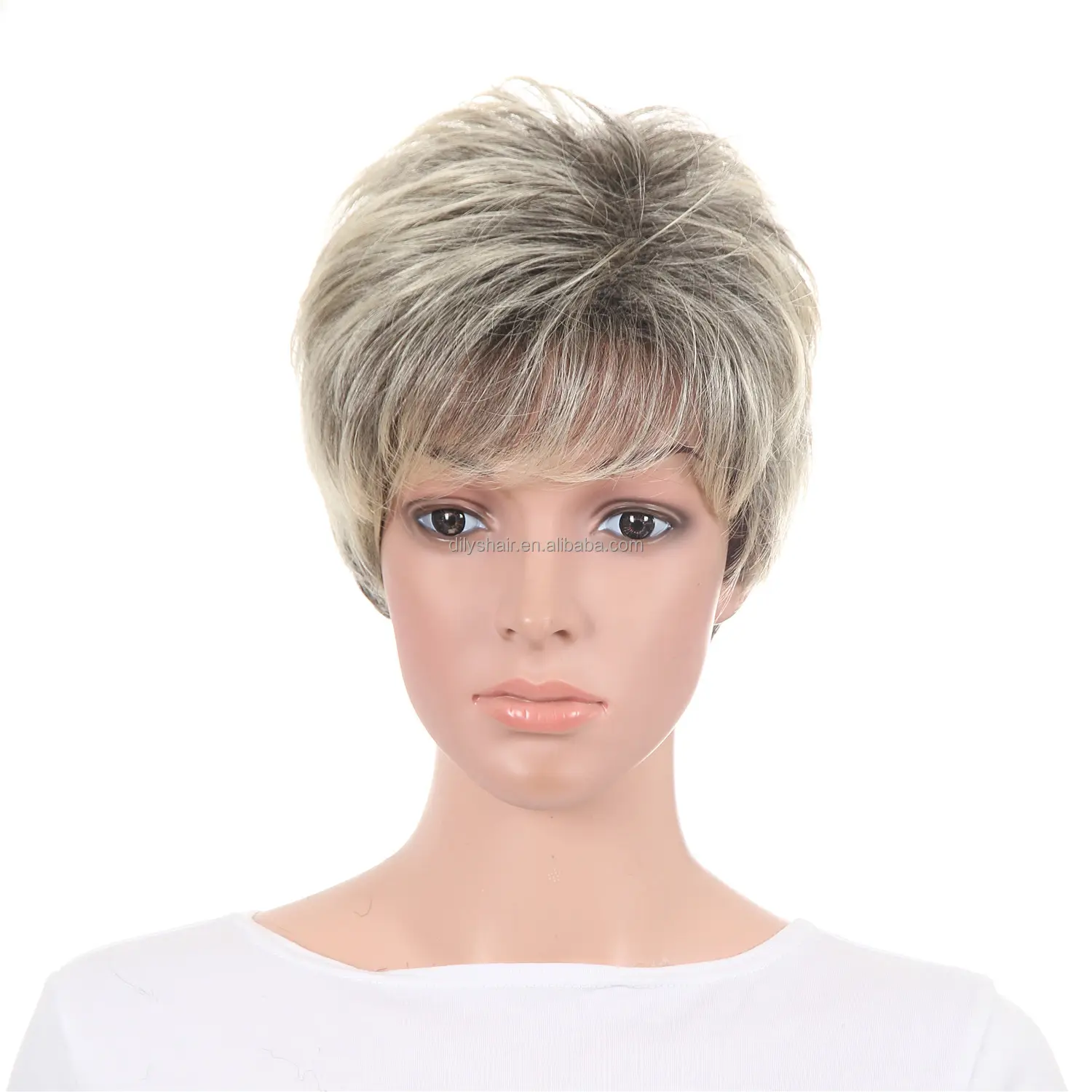 Peluca de cabello corto para mujer, pelo sintético, corte de pelo liso, color rubio, n. ° 613
